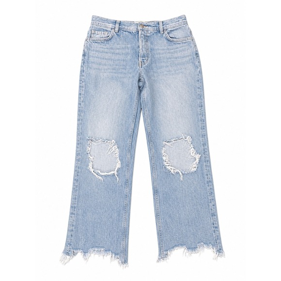 Free People Denim - We The Free Distressed Straight Leg Cropped Jeans Women's Size 27 Light Wash